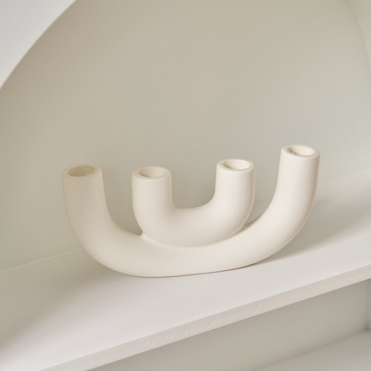 Candle Holder Ceramic U-Shape Fits Taper & Pillar