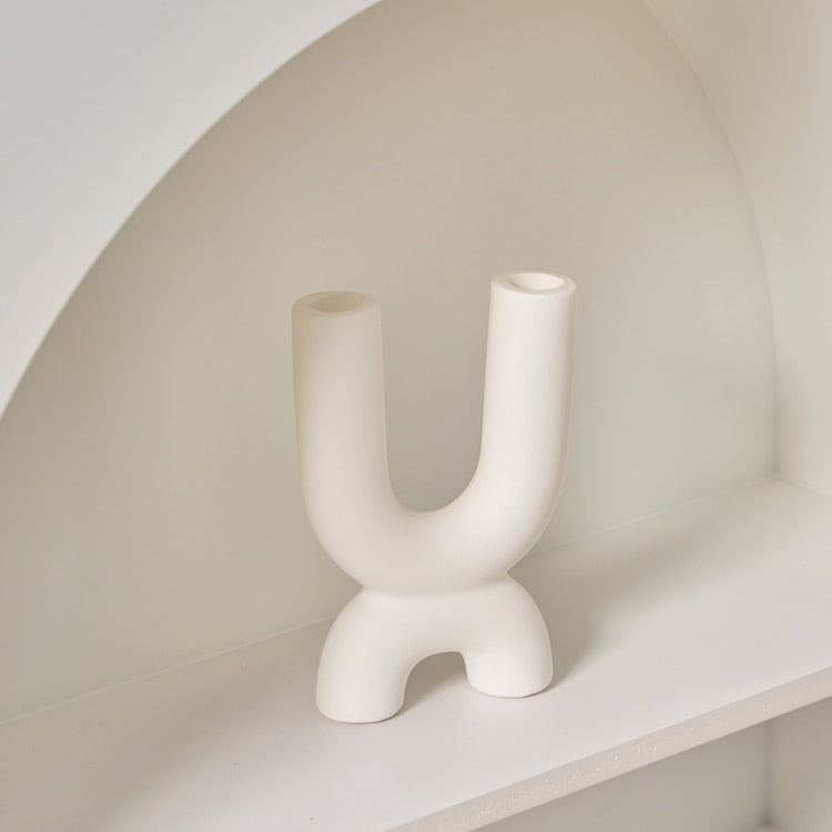 Candle Holder Ceramic U-Shape Fits Taper & Pillar