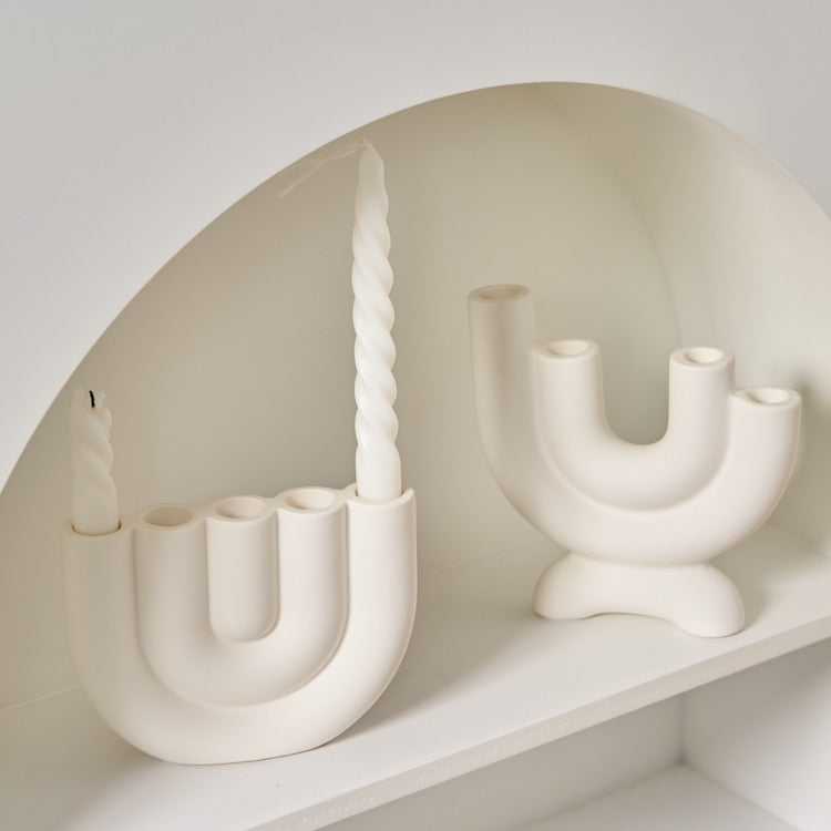 Candle Holder Ceramic U-Shape Fits Taper & Pillar