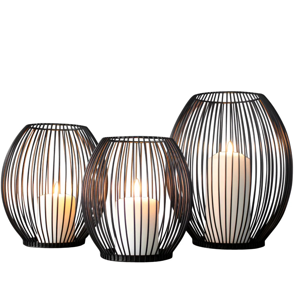 Candle Holder Open Cage Powder-Coated Matte Black