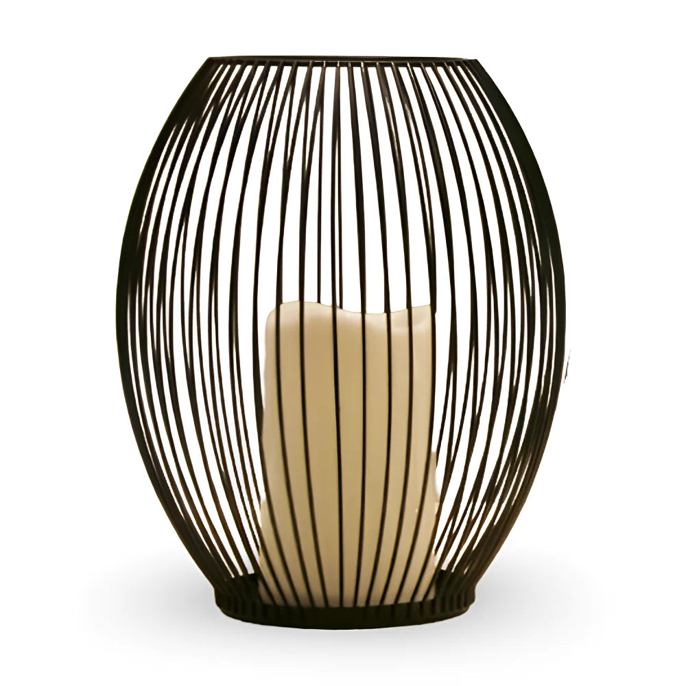 Candle Holder Open Cage Powder-Coated Matte Black