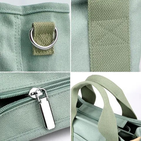 Canvas Shoulder Bag Multiple Pockets Wide Padded Straps