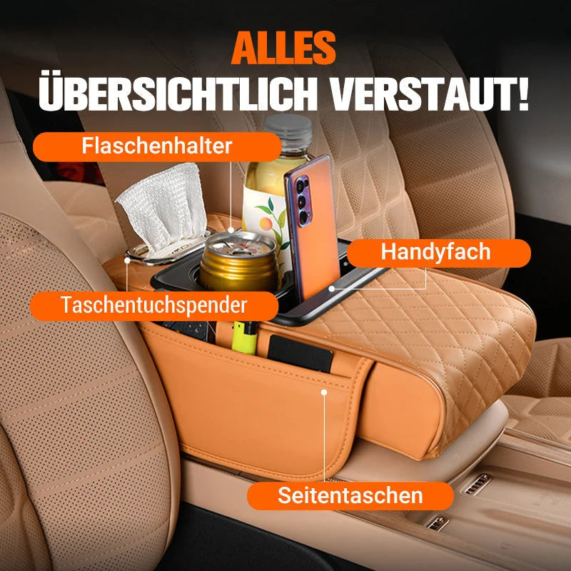 Car Armrest Cushion Padded Non-Slip Cup Holder & Storage