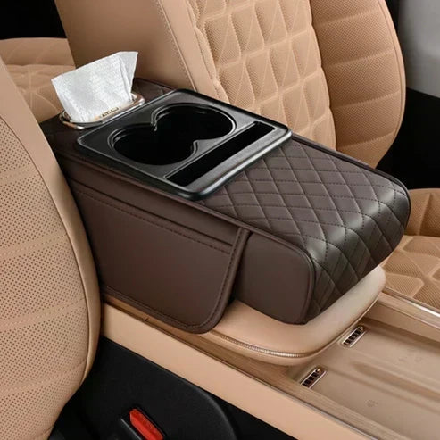 Car Armrest Cushion Padded Non-Slip Cup Holder & Storage