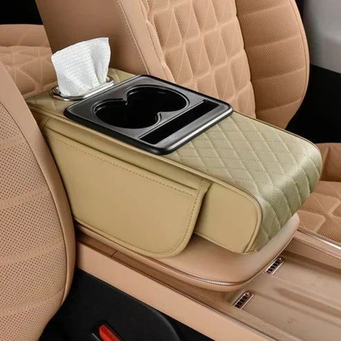 Car Armrest Cushion Padded Non-Slip Cup Holder & Storage
