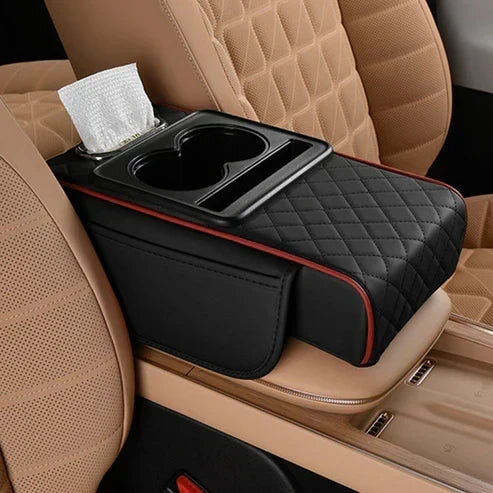Car Armrest Cushion Padded Non-Slip Cup Holder & Storage