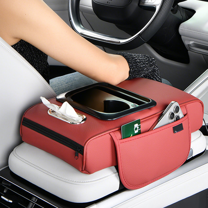 Car Armrest Organizer Padded Faux Leather USB & USB-C