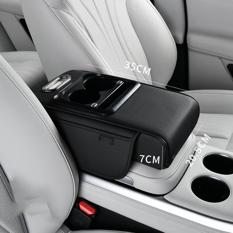 Car Armrest Organizer Padded Faux Leather USB & USB-C