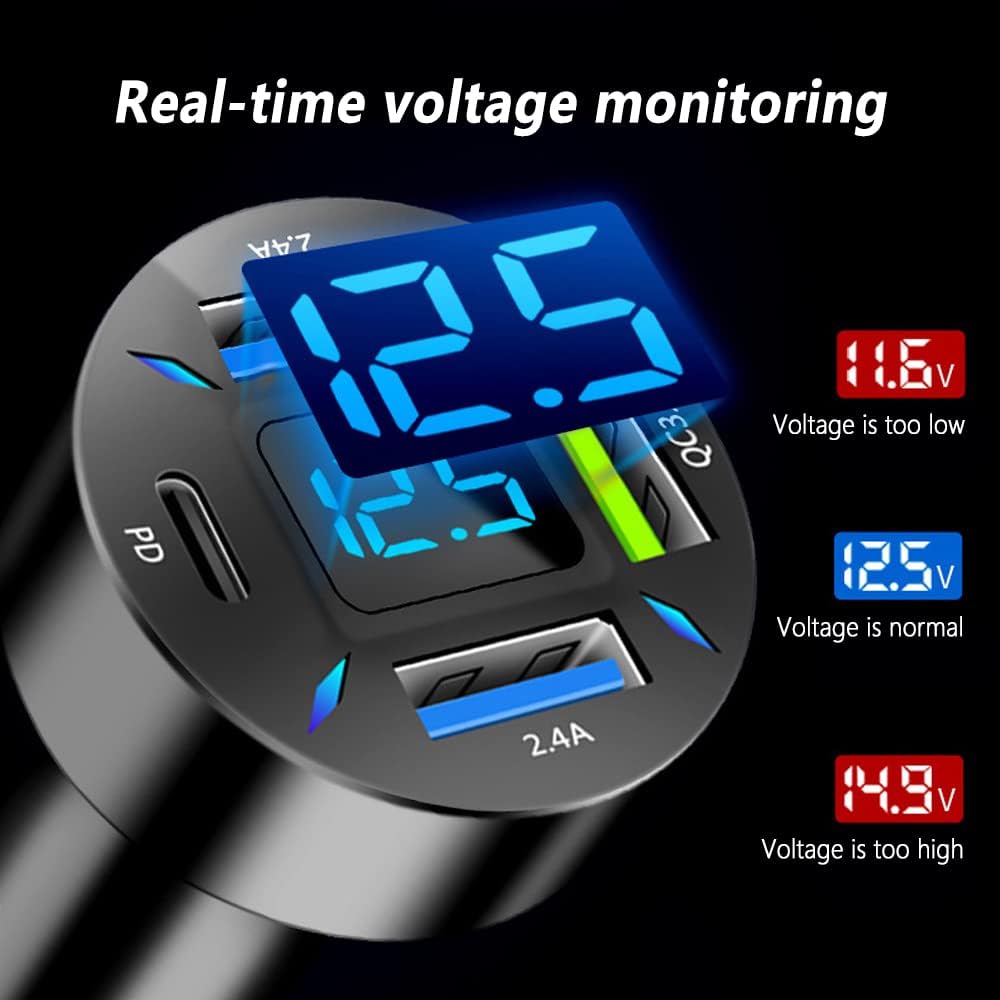 Car Charger 66W USB-C PD With LED Voltmeter