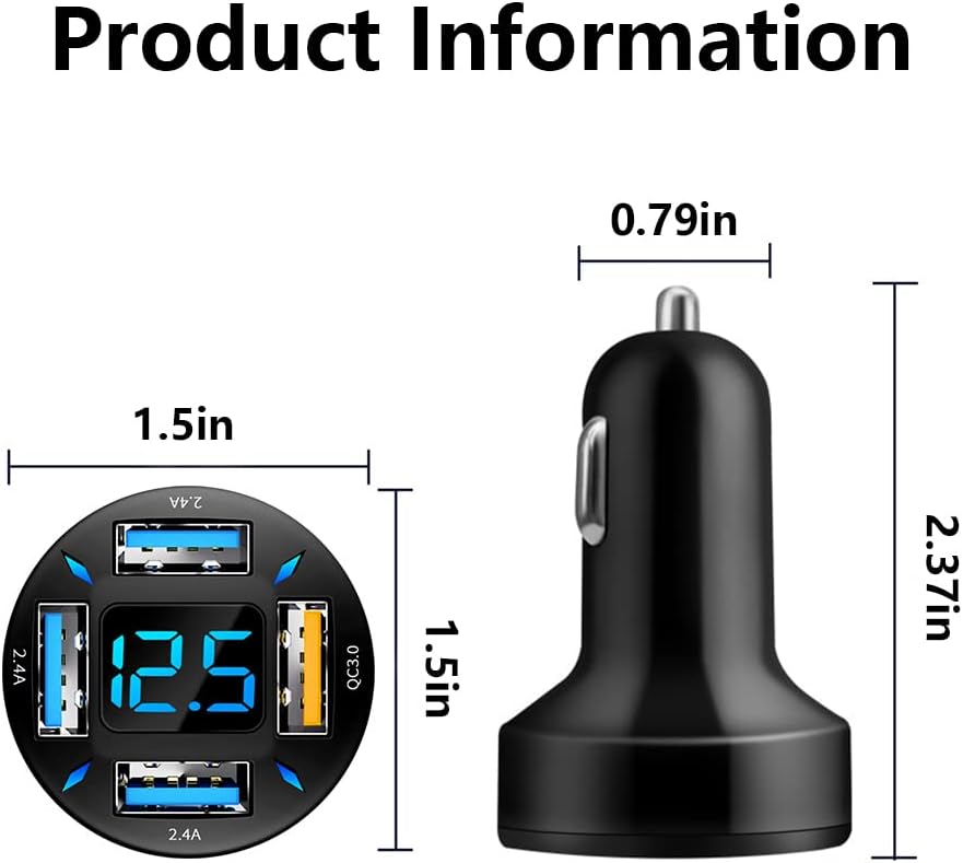 Car Charger 66W USB-C PD With LED Voltmeter