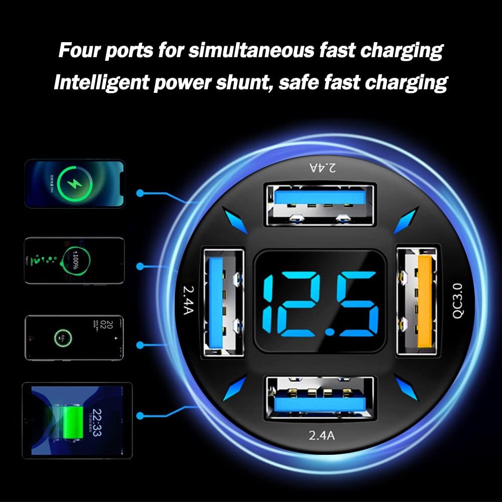 Car Charger 66W USB-C PD With LED Voltmeter