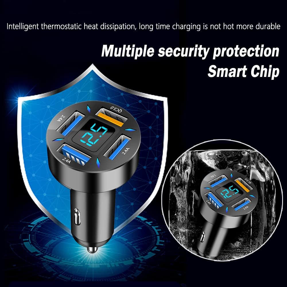 Car Charger 66W USB-C PD With LED Voltmeter