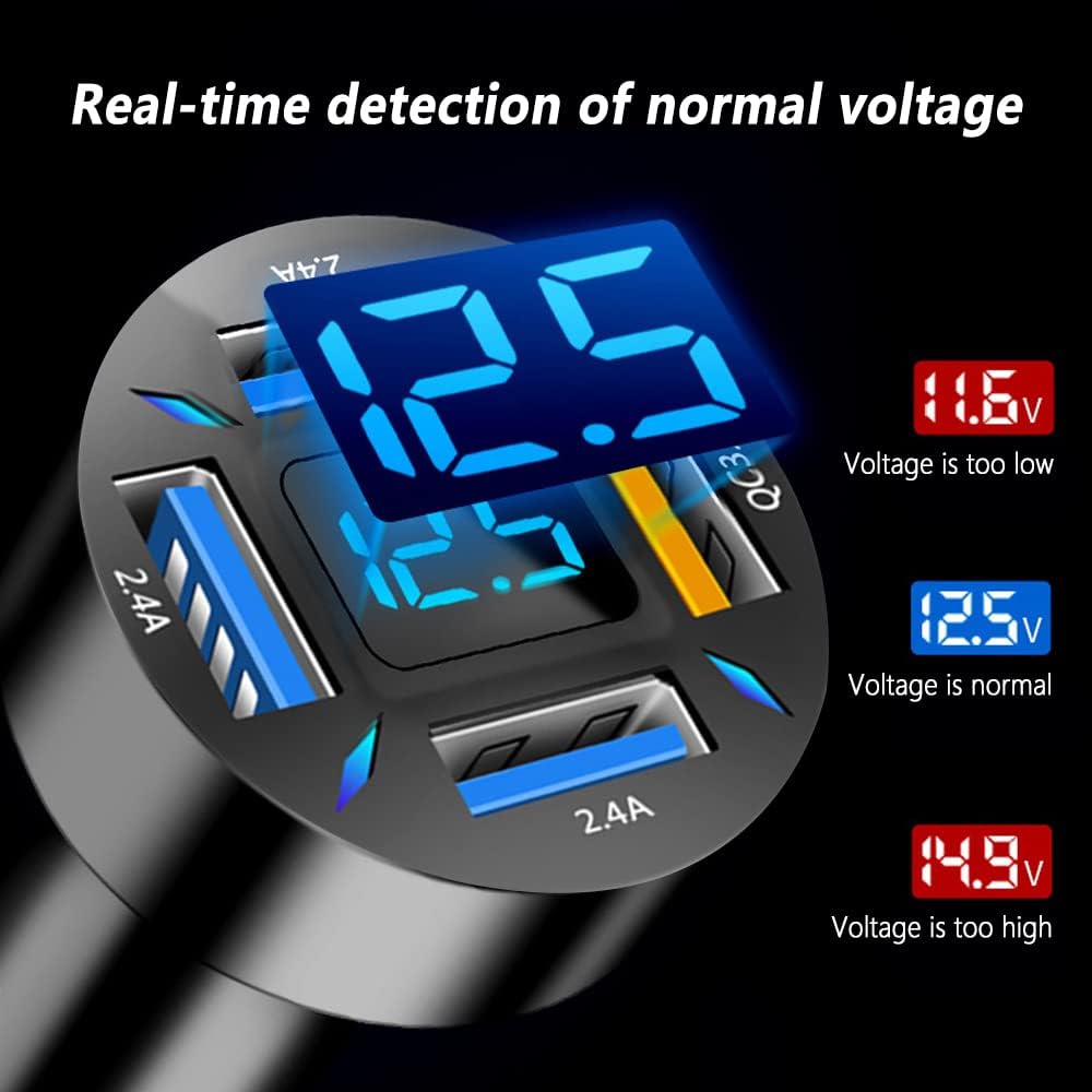 Car Charger 66W USB-C PD With LED Voltmeter