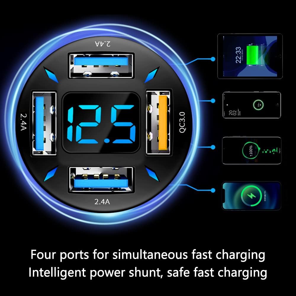 Car Charger 66W USB-C PD With LED Voltmeter
