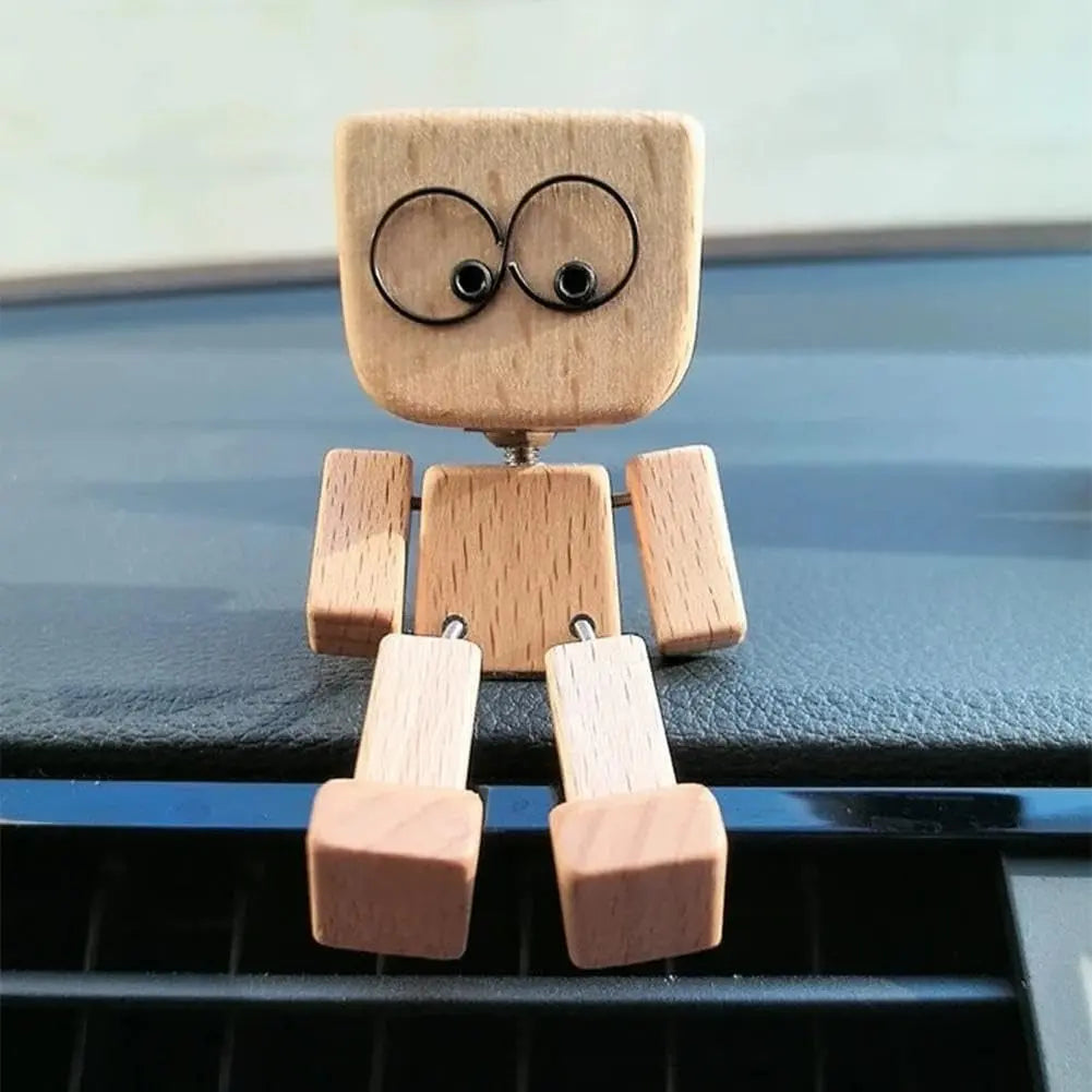 Car Dash Bobble Figure Handcrafted Wood Non-Slip Pad