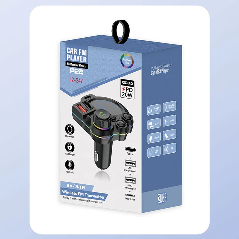 Car FM Transmitter Bluetooth 5.3 Dual USB PD 20W