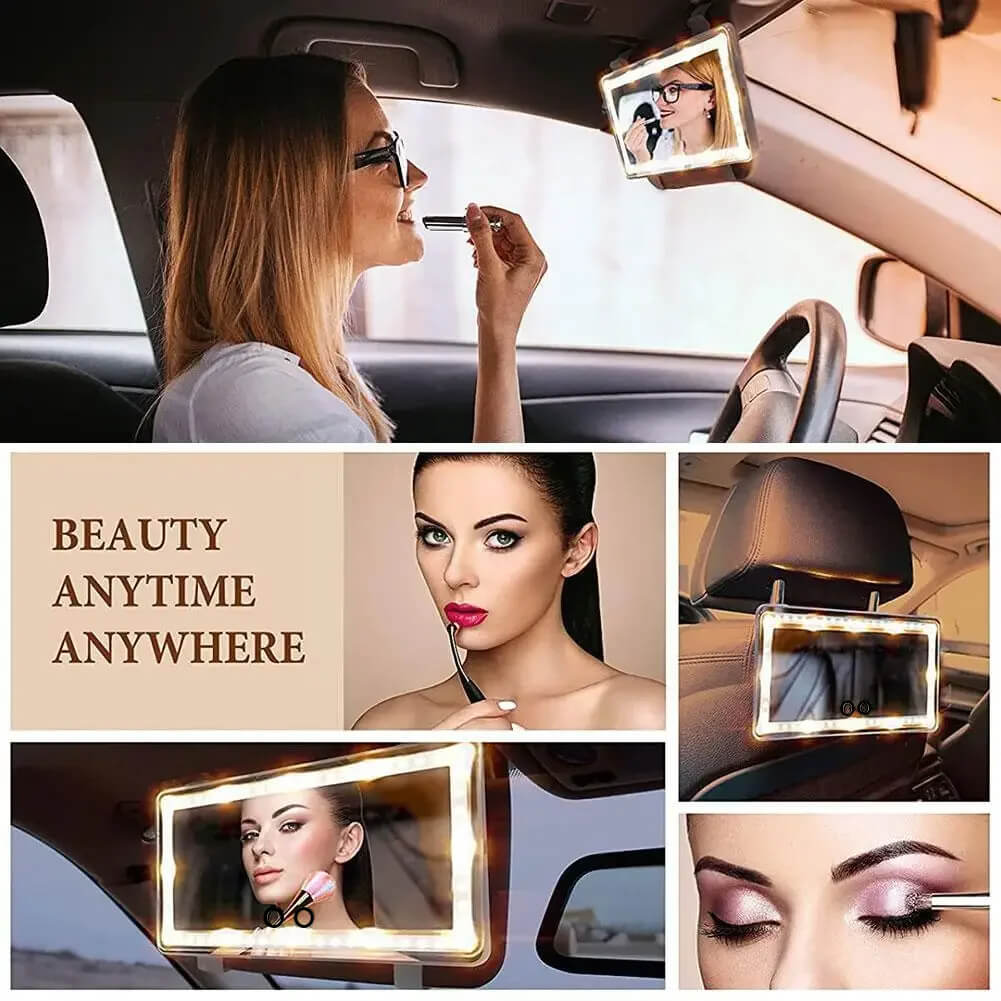 Car Makeup Mirror Adjustable LED HD Glass Rechargeable