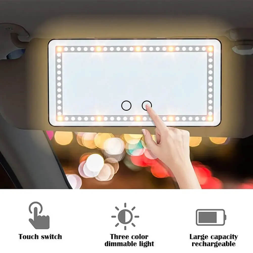 Car Makeup Mirror Adjustable LED HD Glass Rechargeable