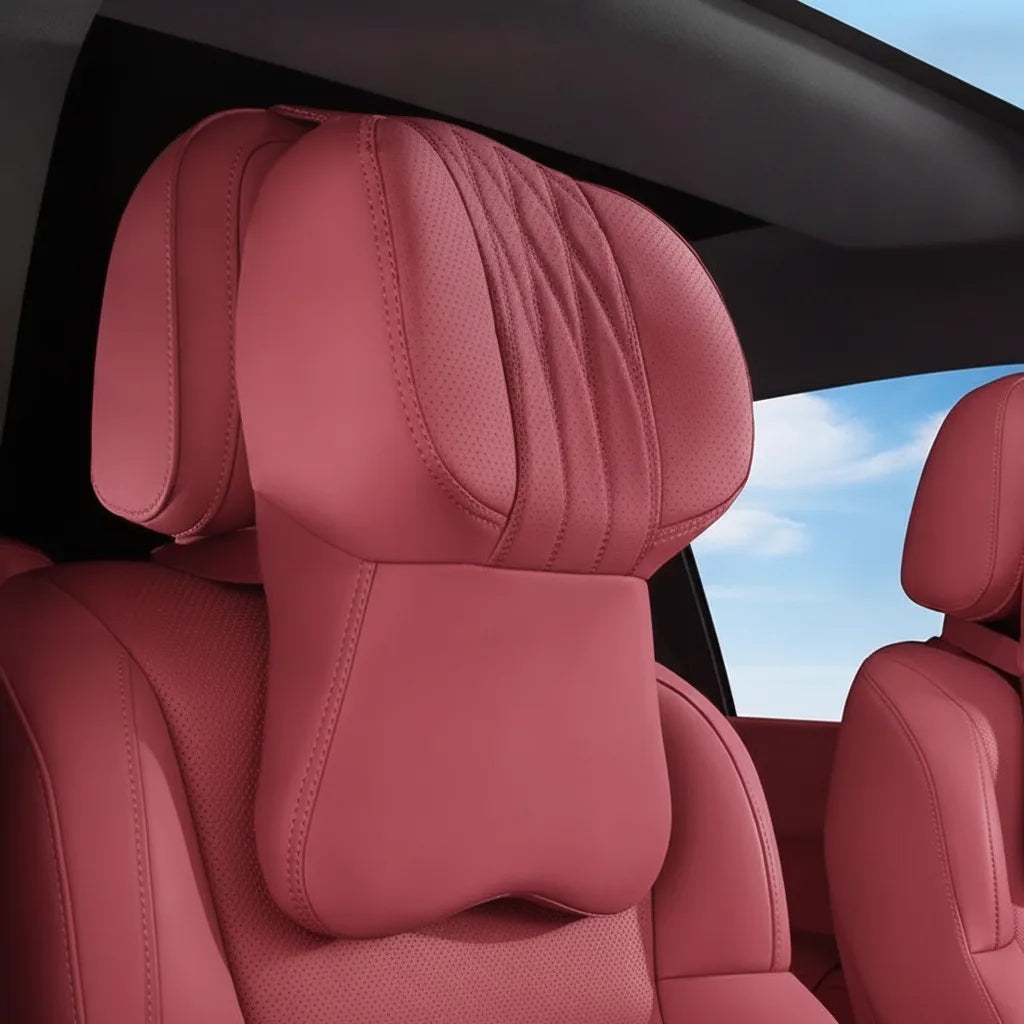 Car Neck Pillow Ergonomic Memory Foam Leather Cover Universal Fit