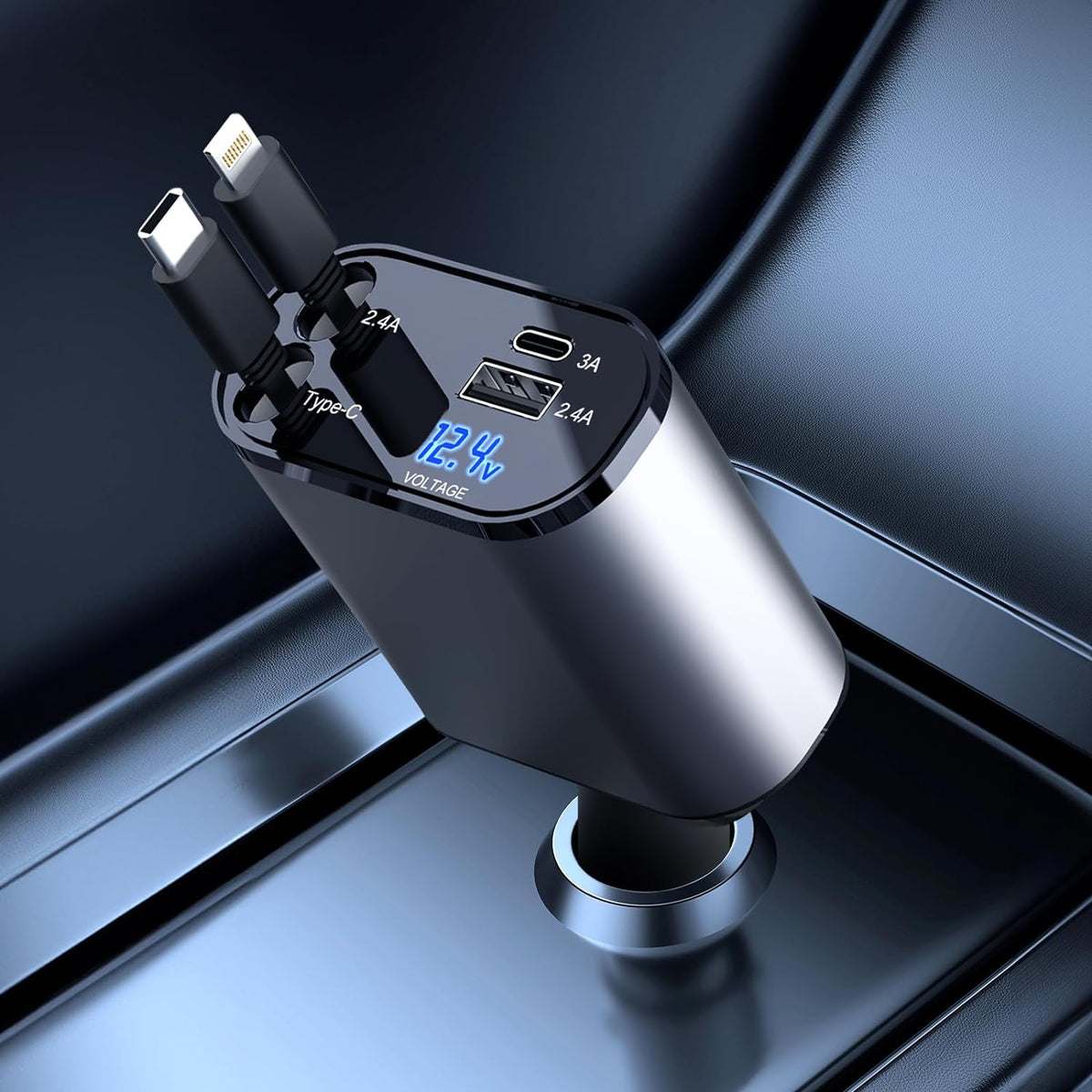Car Phone Charger Fast Charging Retractable Cable Device Protection
