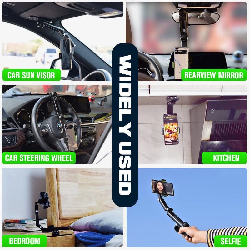 Car Phone Mount 1080° Rotation Curved Base One-Handed Use