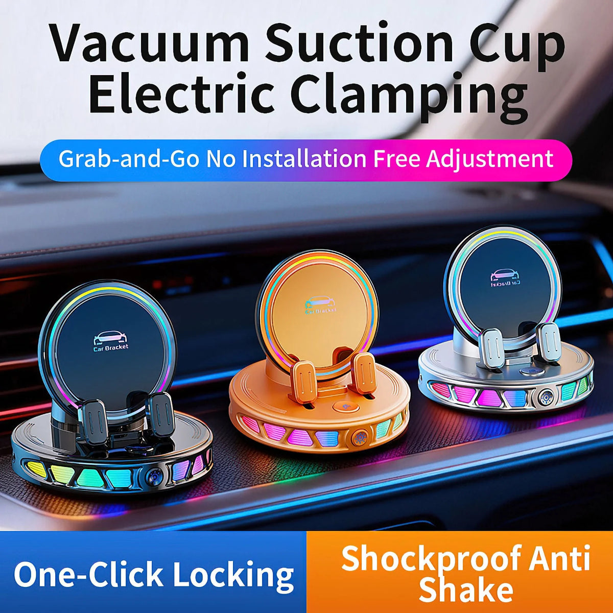 Car Phone Mount Automatic One-Hand Clamping RGB Lighting