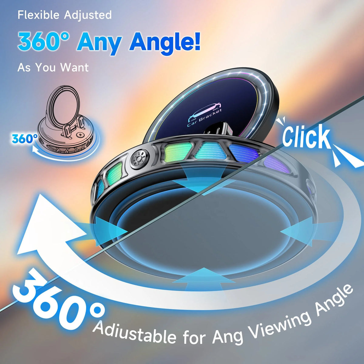 Car Phone Mount Automatic One-Hand Clamping RGB Lighting