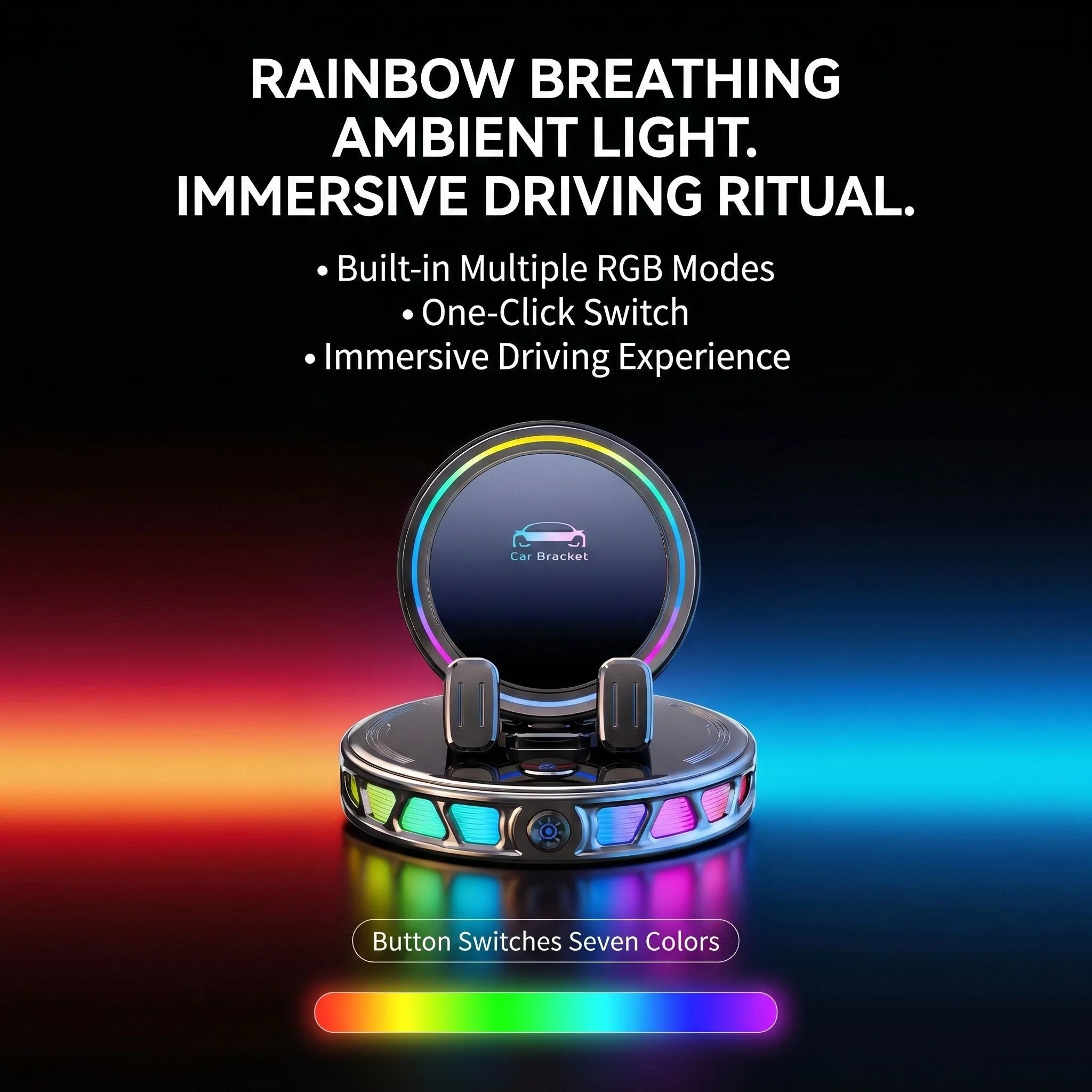 Car Phone Mount Automatic One-Hand Clamping RGB Lighting