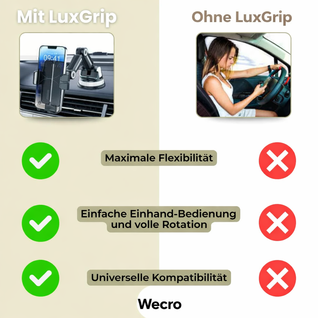 Car Phone Mount Strong Suction 360° Rotation One-Handed Release