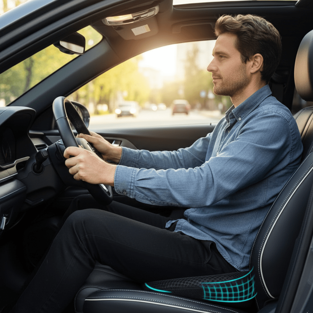 Car Seat Cushion Memory Foam Ergonomic Support Removable Cover