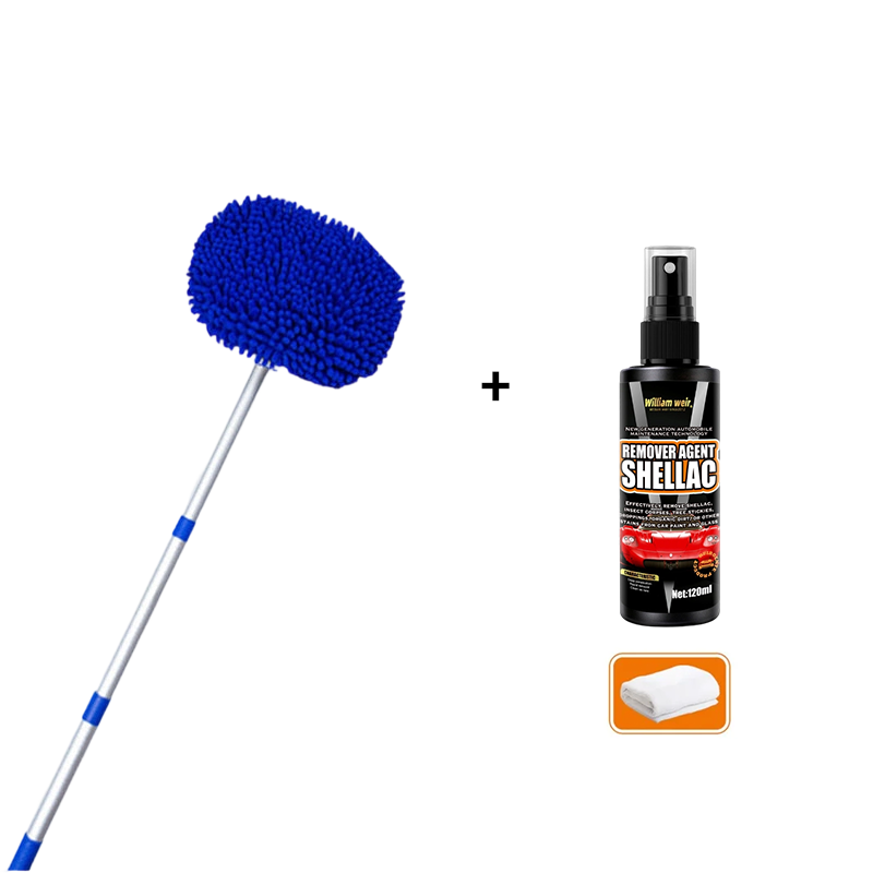 Car Wash Brush Telescopic Twist-Lock Handle & Rotating Microfiber Head