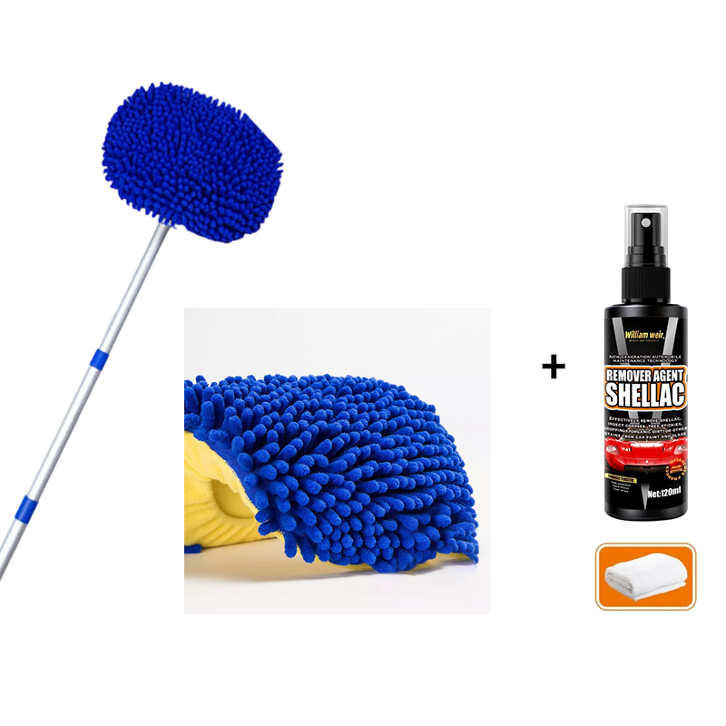 Car Wash Brush Telescopic Twist-Lock Handle & Rotating Microfiber Head