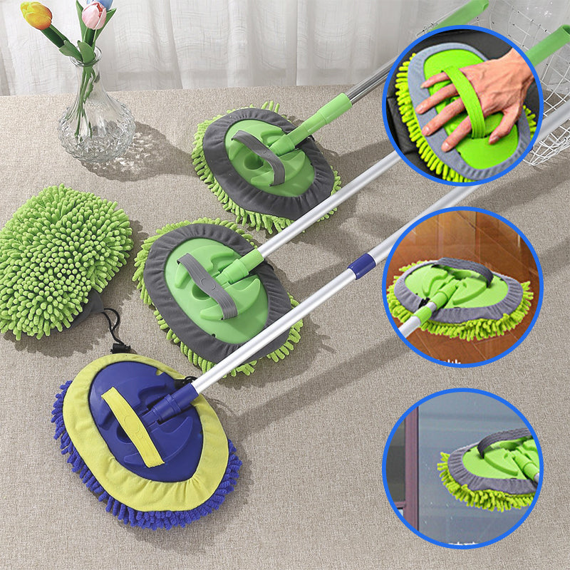 Car Wash Brush Telescopic Twist-Lock Handle & Rotating Microfiber Head