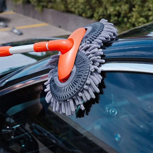 Car Wash Mop Telescopic Aluminum Double-Layer Microfiber Rotating Head