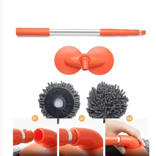Car Wash Mop Telescopic Aluminum Double-Layer Microfiber Rotating Head