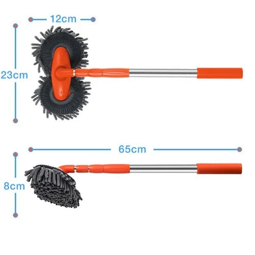 Car Wash Mop Telescopic Aluminum Double-Layer Microfiber Rotating Head