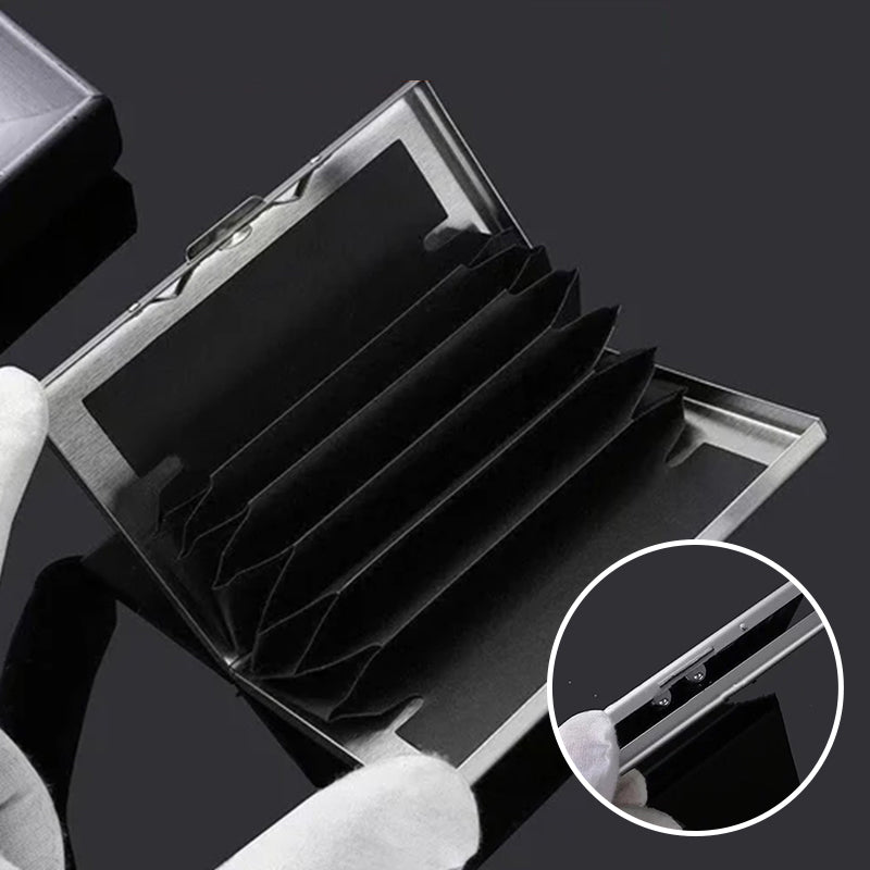 Card Holder Metal RFID-Blocking Slim Holds Six Cards