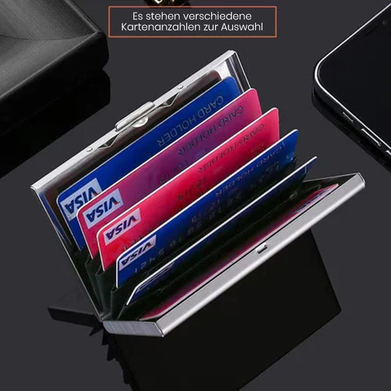 Card Holder Metal RFID-Blocking Slim Holds Six Cards