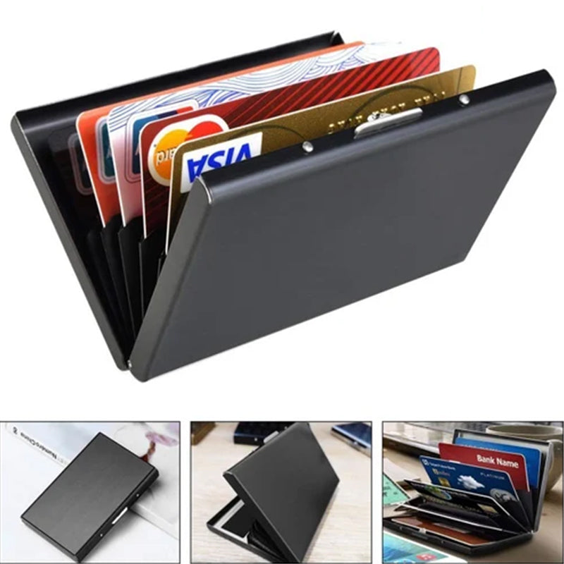 Card Holder Metal RFID-Blocking Slim Holds Six Cards
