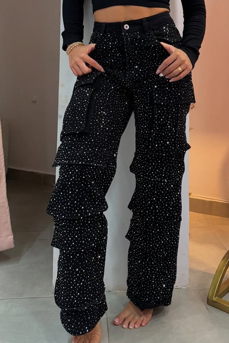 Cargo Jeans Y2K Patchwork High-Rise Wide-Leg