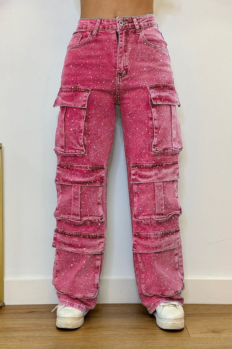 Cargo Jeans Y2K Patchwork High-Rise Wide-Leg