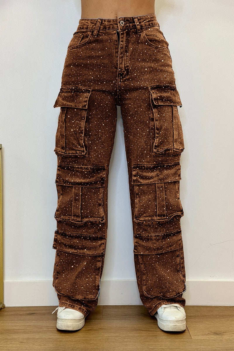 Cargo Jeans Y2K Patchwork High-Rise Wide-Leg