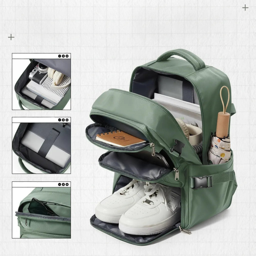 Carry-On Backpack Airline-Compliant Padded Laptop & Shoe Compartment