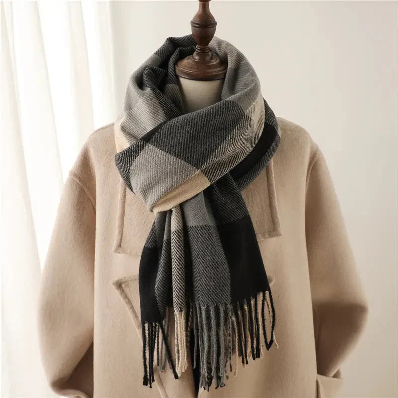 Cashmere Scarf Luxuriously Soft Plaid Generous Size