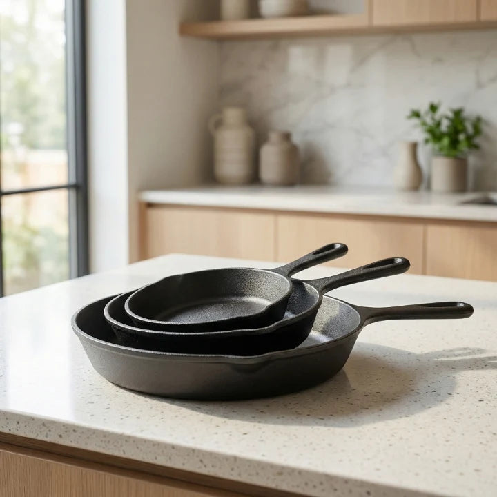 Cast Iron Pan Set Even Heat Oven & Induction