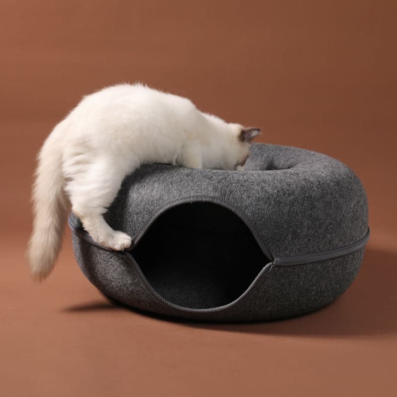 Cat Bed Donut-Shaped Durable Felt & Elevated Sides