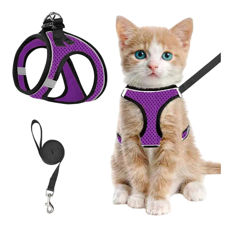 Cat Harness Breathable Mesh Reflective Adjustable Velcro