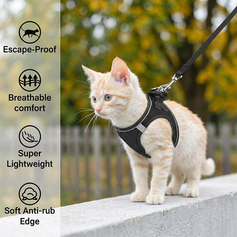 Cat Harness Breathable Mesh Reflective Adjustable Velcro