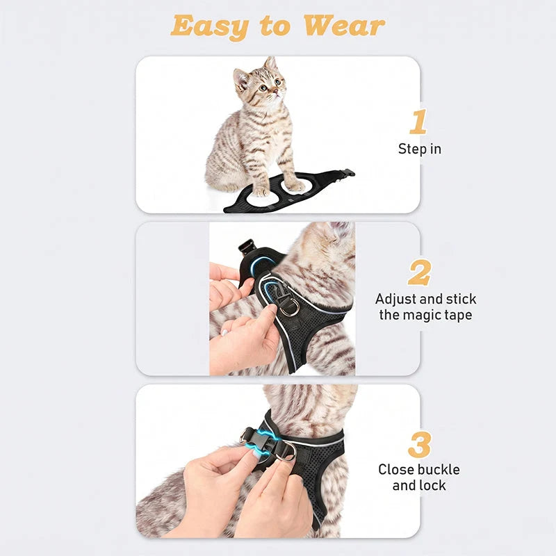 Cat Harness Breathable Mesh Reflective Adjustable Velcro