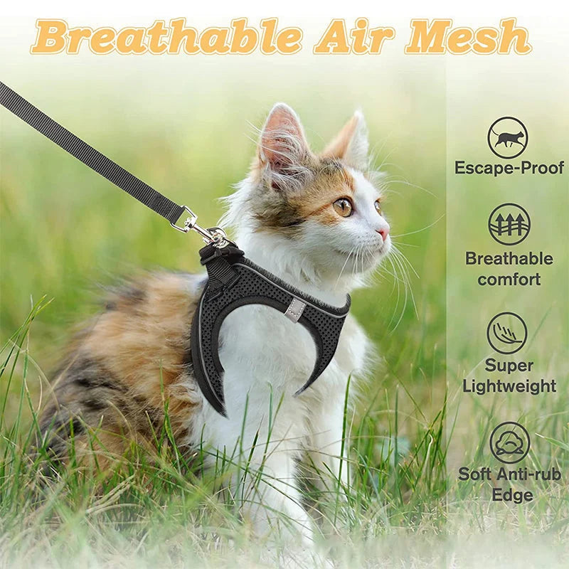 Cat Harness Breathable Mesh Reflective Adjustable Velcro